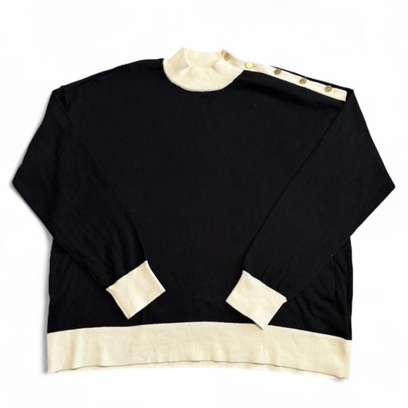 Michael Kors Women Light Weight Sweater Black and Beige with Gold buttons sz XL - Picture 1 of 5